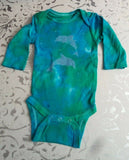 Handmade Tie Dye Batik Romper Infant One Piece Long Sleeve Dolphins Blue Green