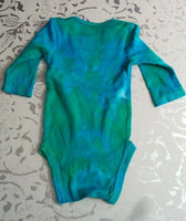 Handmade Tie Dye Batik Romper Infant One Piece Long Sleeve Dolphins Blue Green