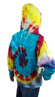 Handmade Tie Dye Long Sleeve Zip Front Sweatshirt Hoodie Rainbow Spiral Small