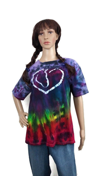 Handmade Tie Dye Batik Cotton Short Sleeve T- Shirt Kid XL Rainbow I Love Horses